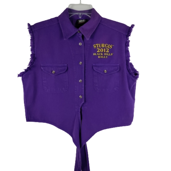 Biker design ladies large Sturgis 2012 Black hills rally purple button down top - Picture 9 of 12
